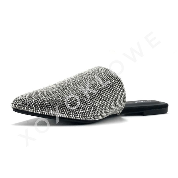 Rhinestone Sparkle Pointed Toe Ballerina Mules Bling Bling - Picture 5 of 8